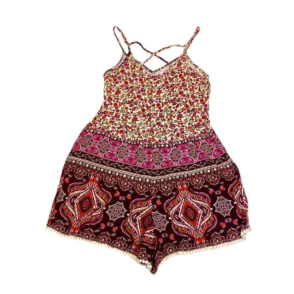 Hollister Sleeveless Paisley Pink and Burgundy Women’s Summer Romper Size Medium - Picture 5 of 9